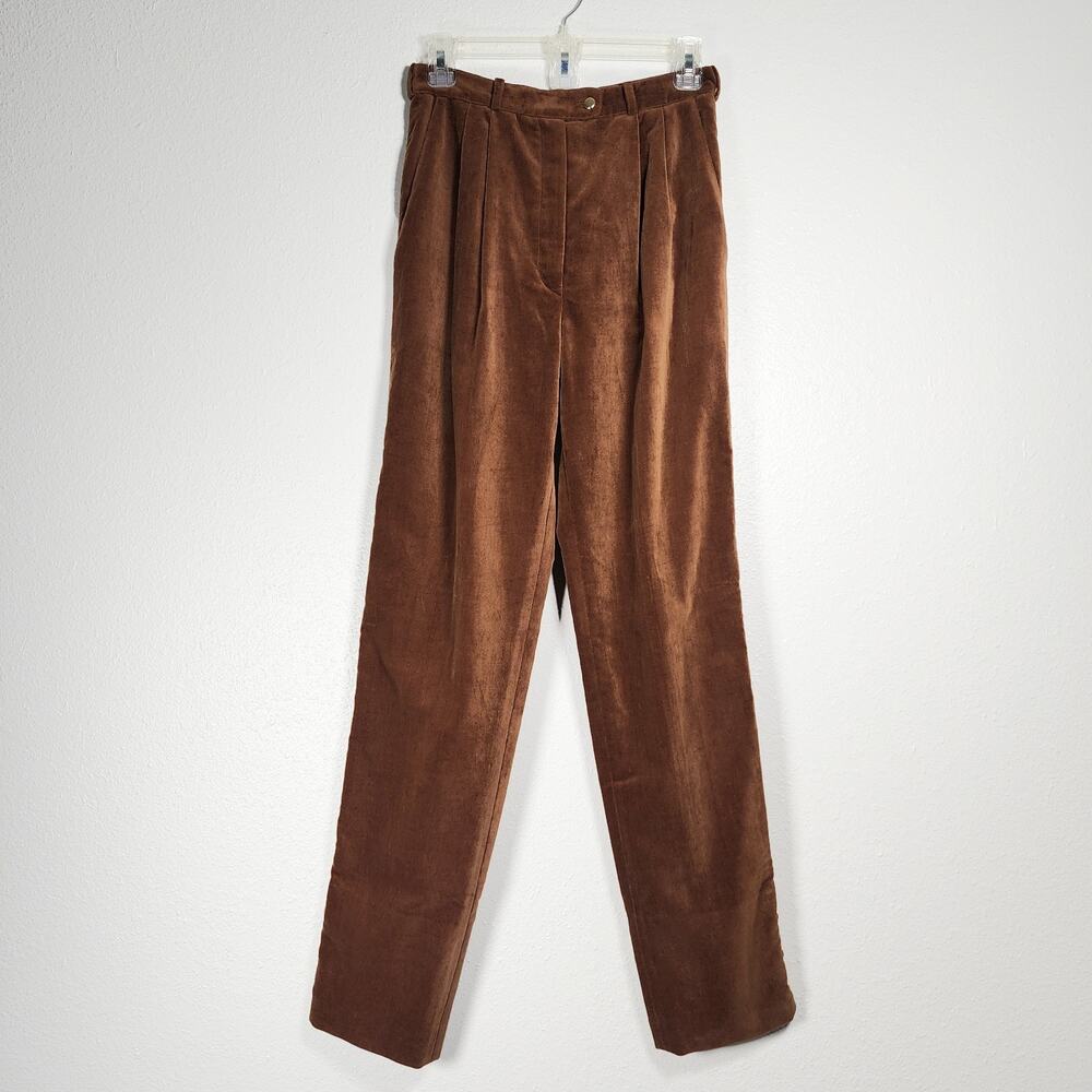 Gianni Versace Velvet Pants High Waist Cinnamon Brown Gold Tuxedo Stripes Vtg 8